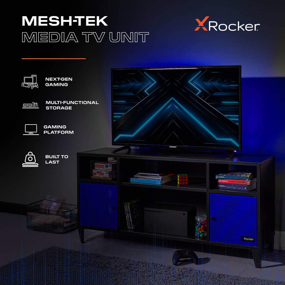 Mesh-Tek Media TV Unit with Storage - Black / Blue