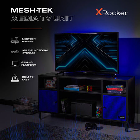 Mesh-Tek Media TV Unit with Storage - Black / Blue