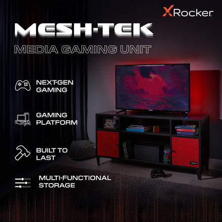 Mesh-Tek Media TV Unit with Storage - Black / Red