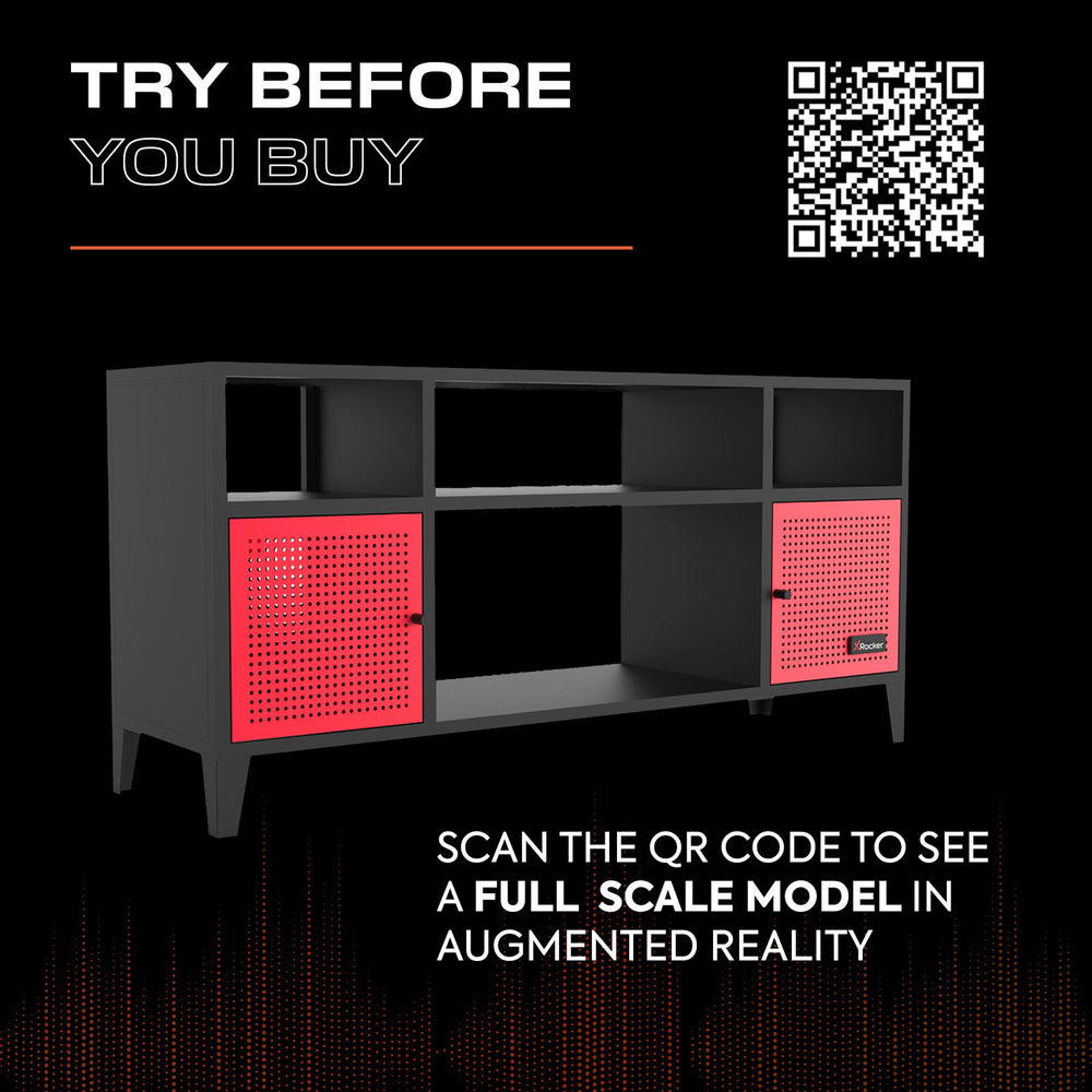 Mesh-Tek Media TV Unit with Storage - Black / Red