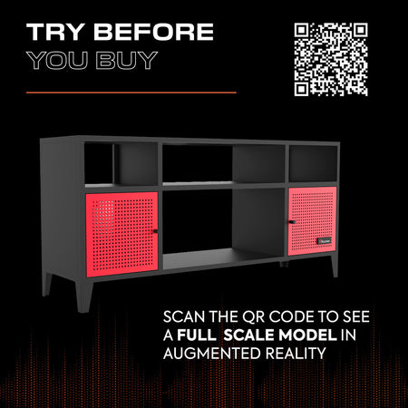 Mesh-Tek Media TV Unit with Storage - Black / Red