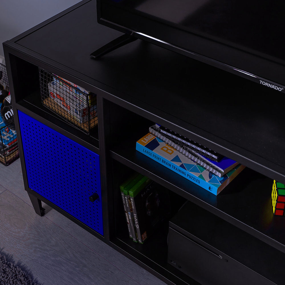 Mesh-Tek Media TV Unit with Storage - Black / Blue