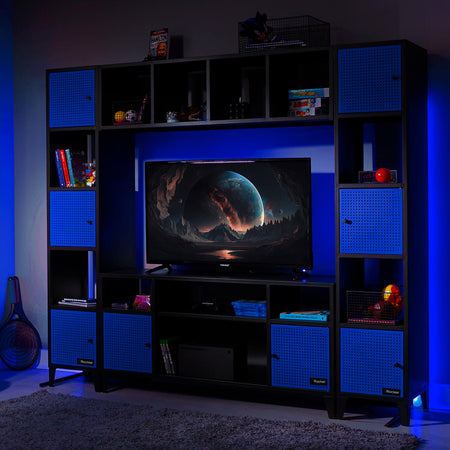 Mesh-Tek Media TV Unit with Storage - Black / Blue