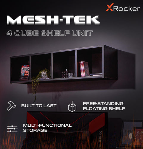 Mesh-Tek 4 Cube Floating or Standing Shelf Unit - Black / Red