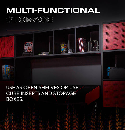 Mesh-Tek 4 Cube Floating or Standing Shelf Unit - Black / Red