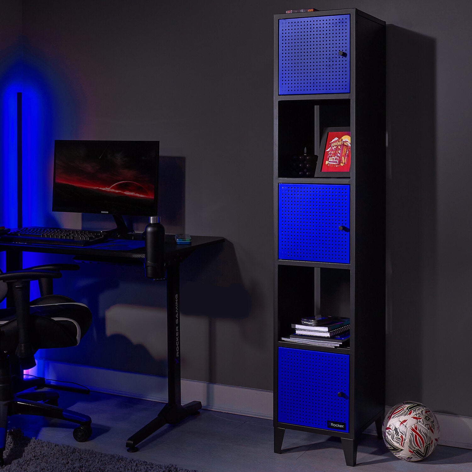 Mesh-Tek Tall 5 Cube Storage Unit - Black / Blue