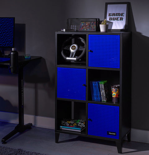 Mesh-Tek Tall 6 Cube Storage Unit - Black / Blue