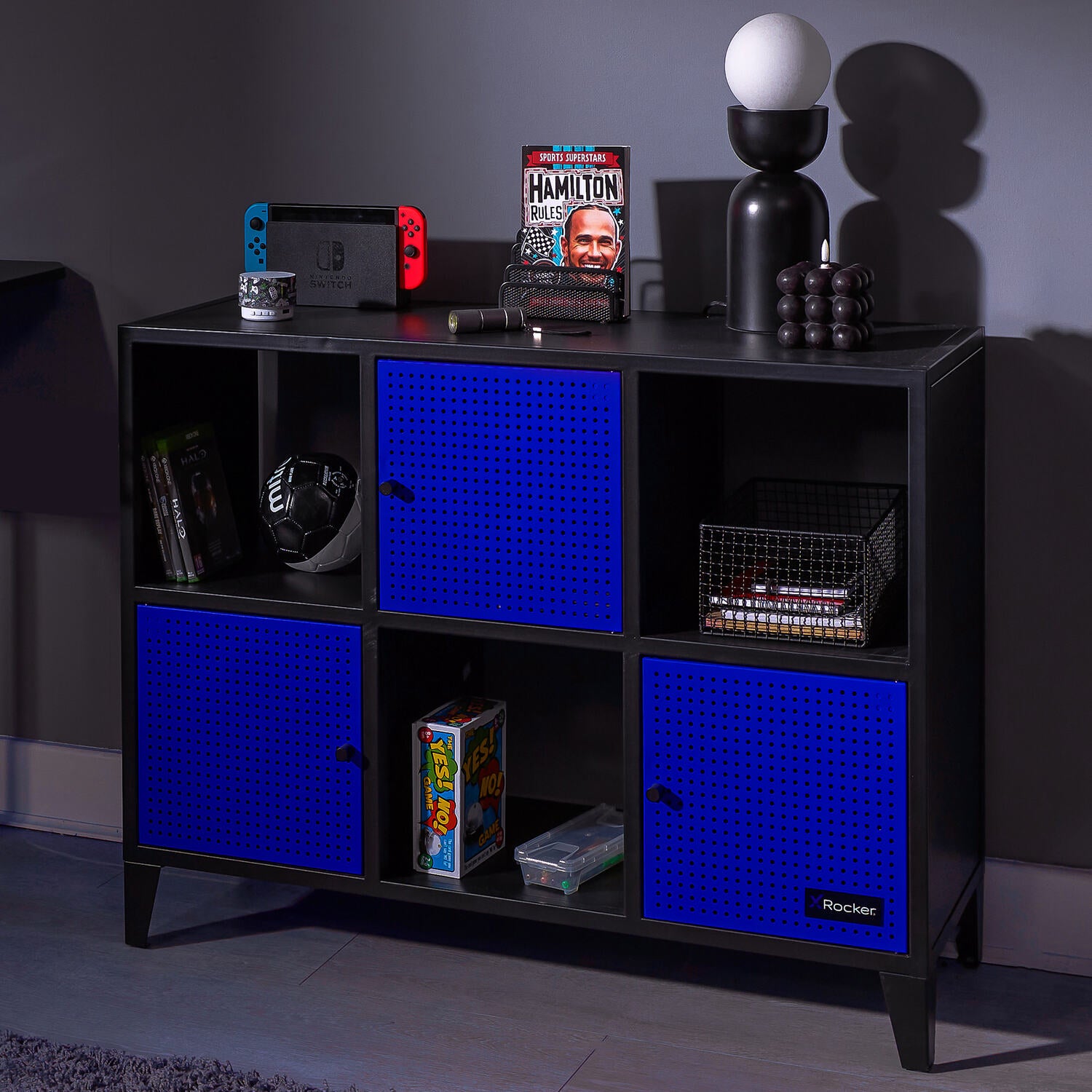 Mesh-Tek Wide 6 Cube Storage Unit - Black / Blue