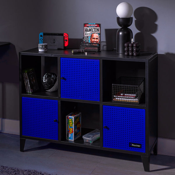 Mesh-Tek Wide 6 Cube Storage Unit - Black / Blue