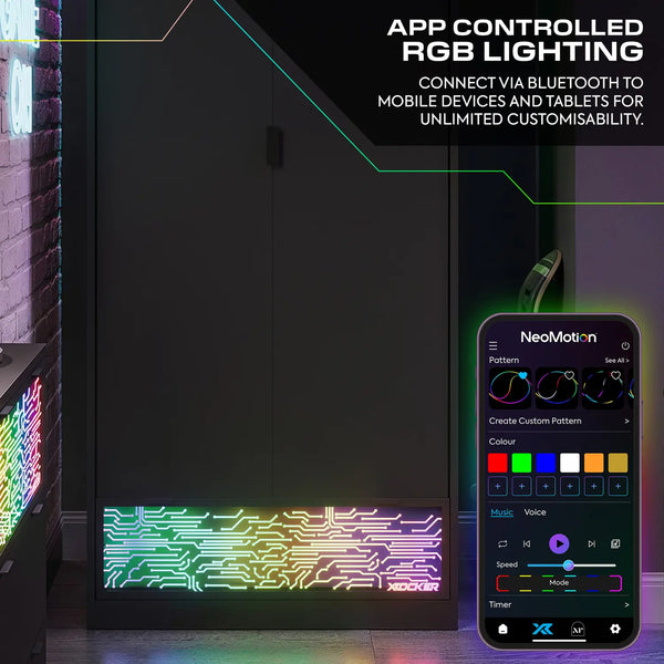 NeoNite 2 Door Wardrobe with Drawer and Neo Motion SYNC™ App Controlled LED Lights - Black