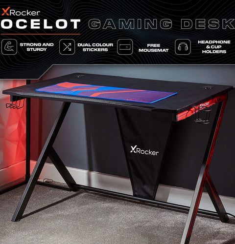 Ocelot 115cm Gaming Desk with Mousepad - Carbon Black