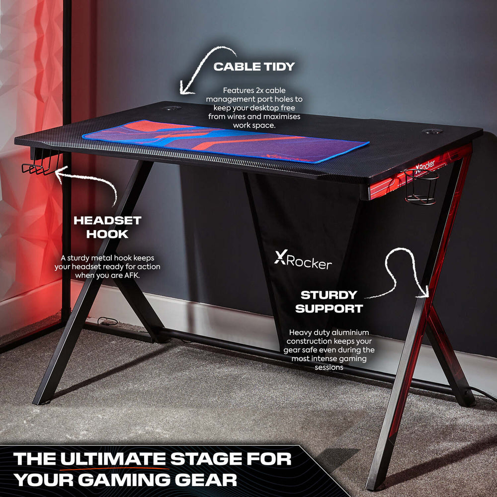 Ocelot Gaming Desk with Blue/Red Stickers and FREE Mousepad