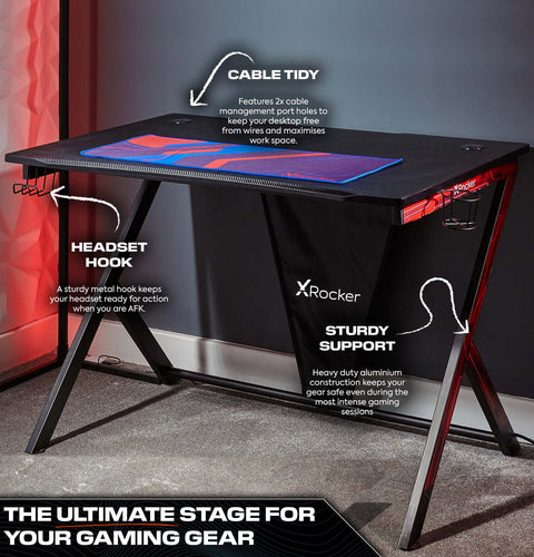 Ocelot 115cm Gaming Desk with Mousepad - Carbon Black