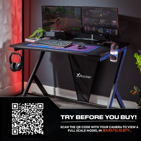 Ocelot Gaming Desk with Blue/Red Stickers and FREE Mousepad