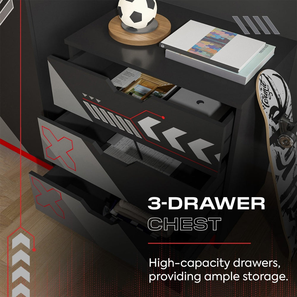 3-drawer chest with high-capacity drawers, ample storage, and decorative items on top.