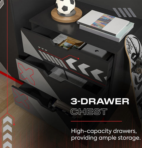 3-drawer chest with high-capacity drawers, ample storage, and decorative items on top.