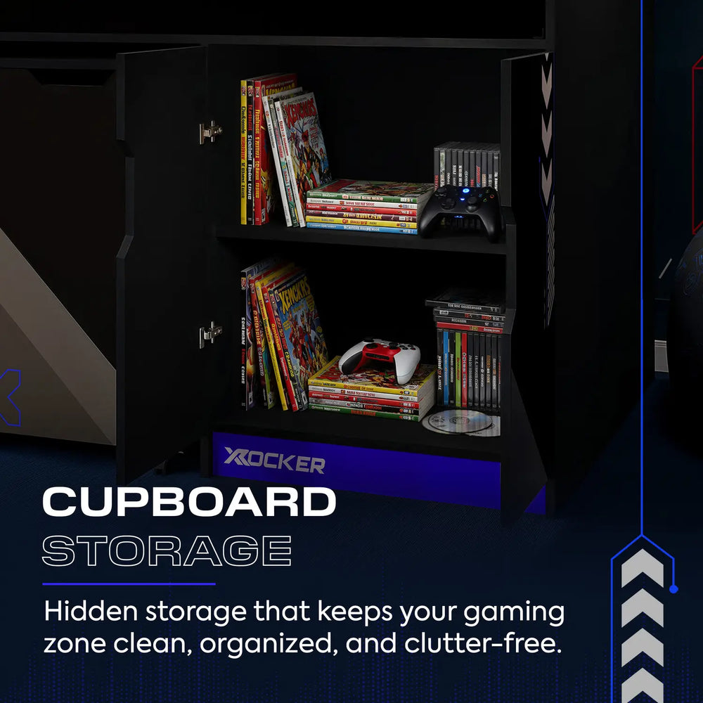 Octane Mid Sleeper Gaming Cabin Bed Storage and Pull-out Desk - Blue