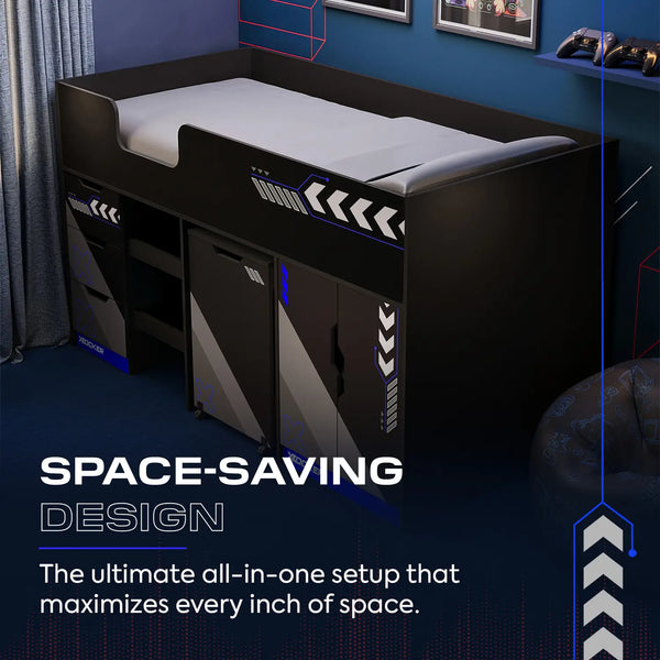 Octane Mid Sleeper Gaming Cabin Bed Storage and Pull-out Desk - Blue