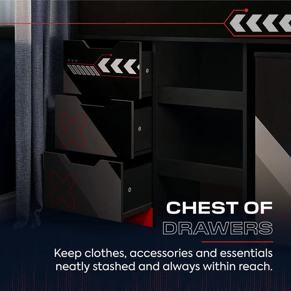 Octane Mid Sleeper Gaming Cabin Bed Storage and Pull-out Desk - Red