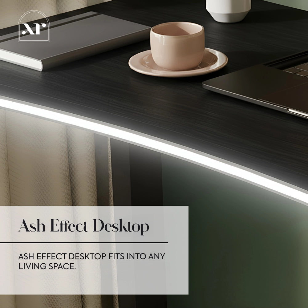 Oka Office Desk with LED Lighting & Charging - Black Ash | XR Living