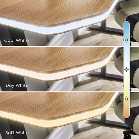 Oka Office Desk with LED Lights & Wireless Charging - Oak Effect