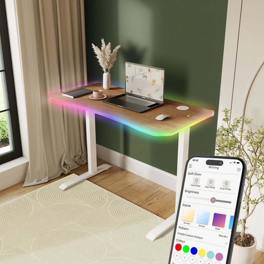 Oka LED Office Desk with Wireless Charging - Oak RGB (2 Sizes)