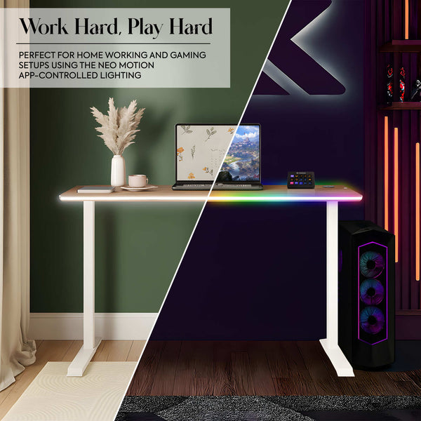 OKA Office desk, showcasing its use in both an office environment and a gaming environment.