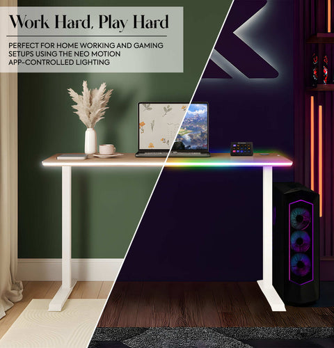 Oka LED Office Desk with Wireless Charging - Oak RGB (2 Sizes)