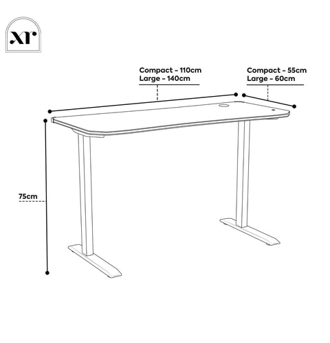 Line drawing of a desk with dimensions labeled