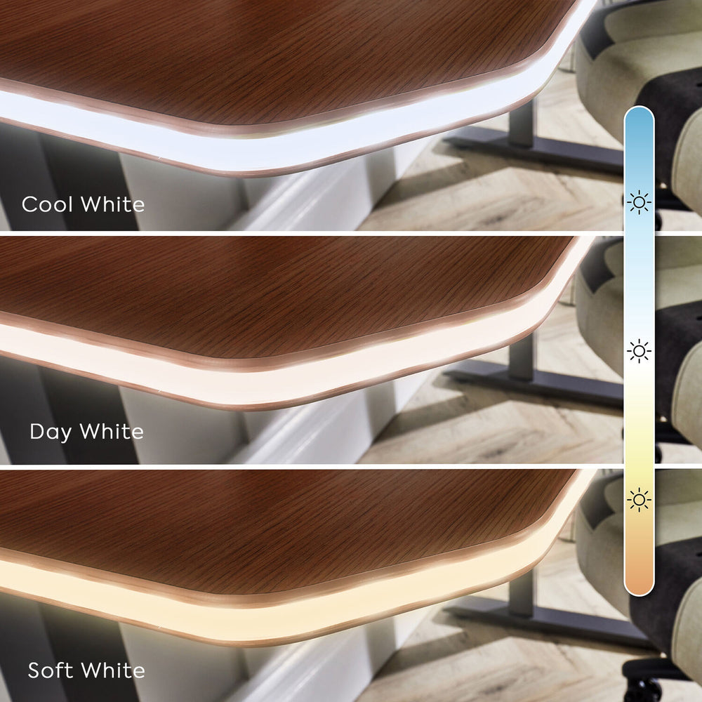 Oka Office Desk with LED Lights & Wireless Charging - Walnut Effect