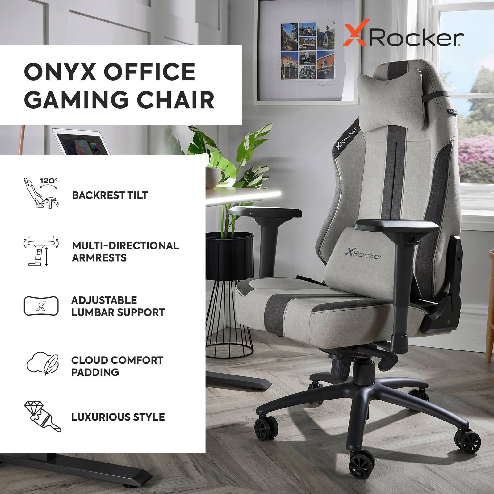 Onyx Ergonomic PC Office Gaming Chair - Fabric Slate Grey