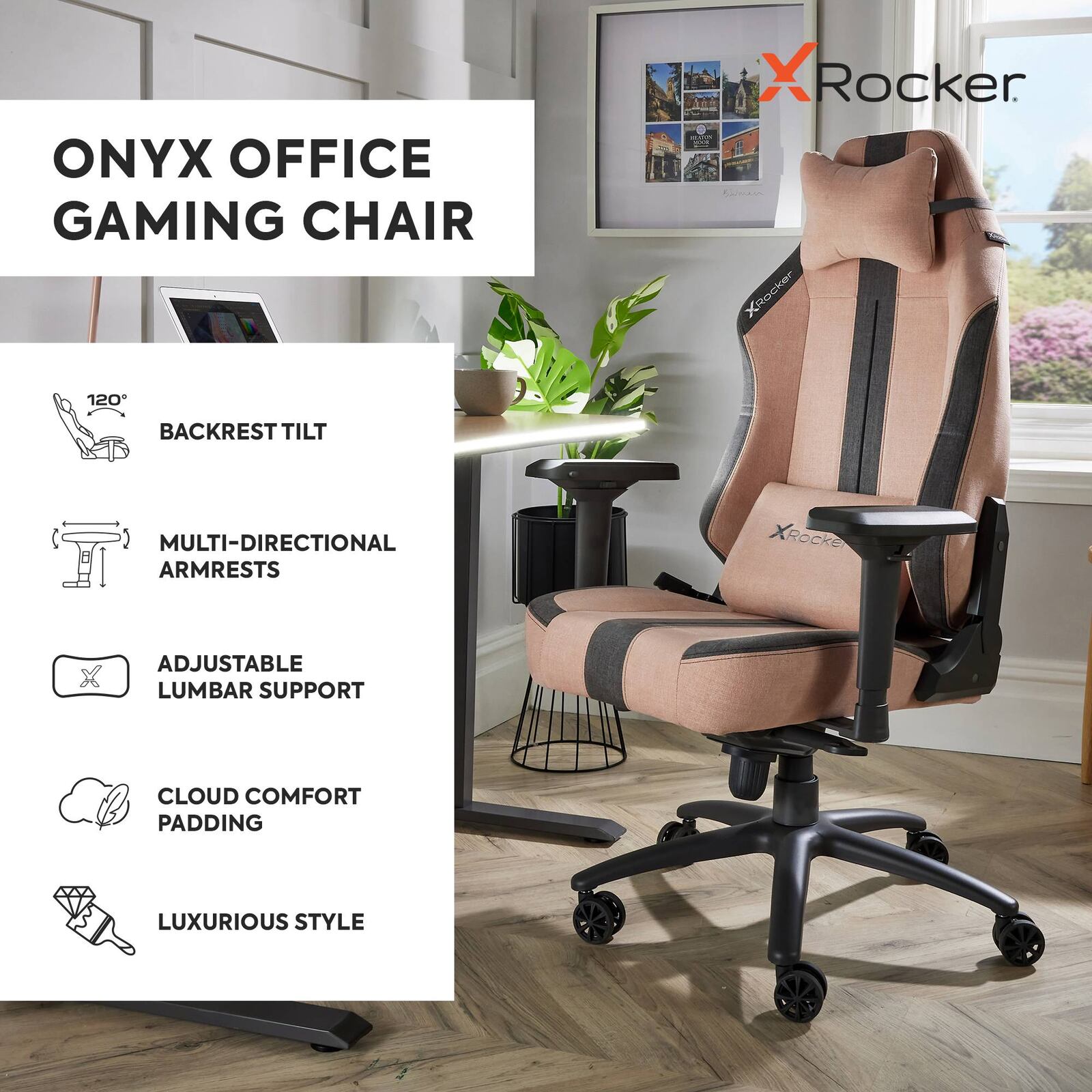 Onyx Ergonomic PC Office Gaming Chair - Fabric Pink / Grey