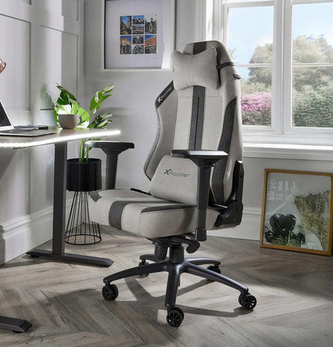 Ergonomic office chair in a home office setting with a desk and decor.