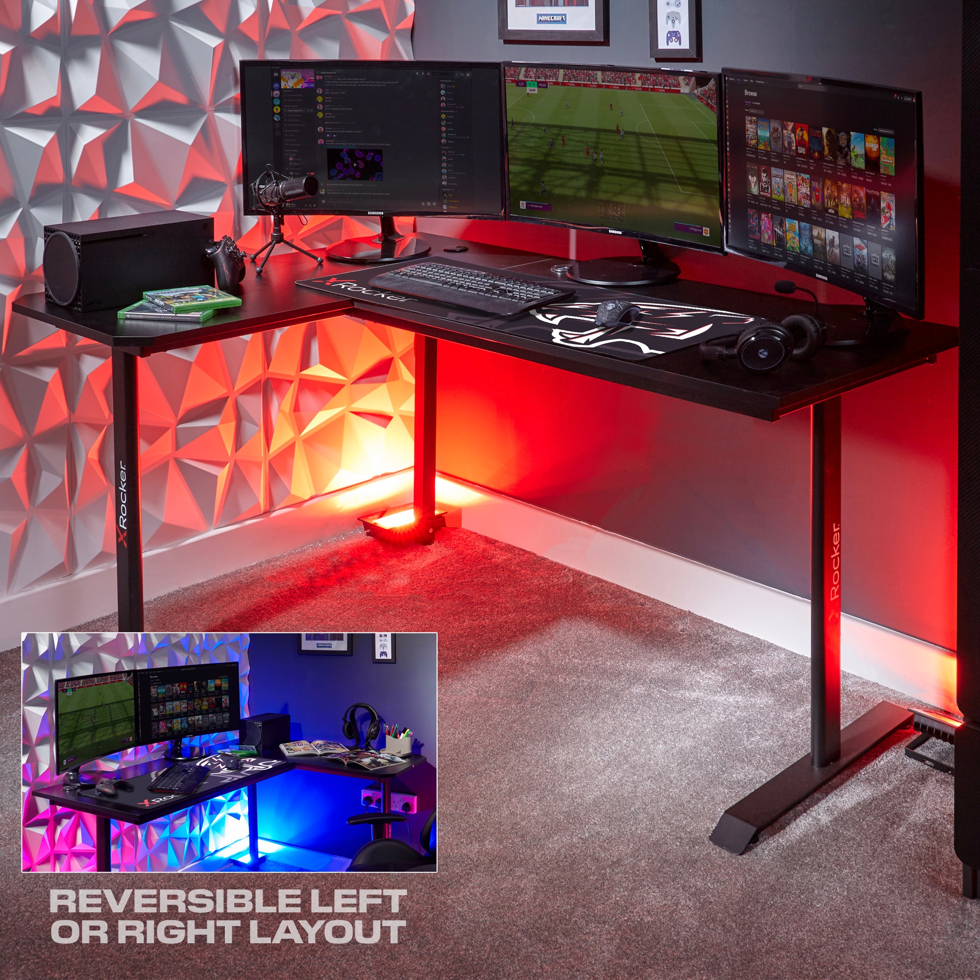 Panther XL 155cm Reversible Corner Gaming Desk with Mousepad - Carbon Black