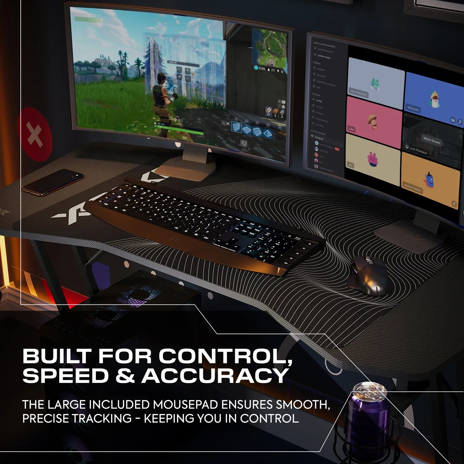 Computer setup with dual monitors, keyboard, and mouse on a Panther Evo desk.
