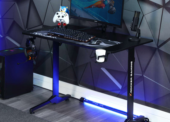 Panther Gaming Desk with Mousepad - Black