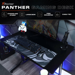 Panther Gaming Desk with Mousepad - Black
