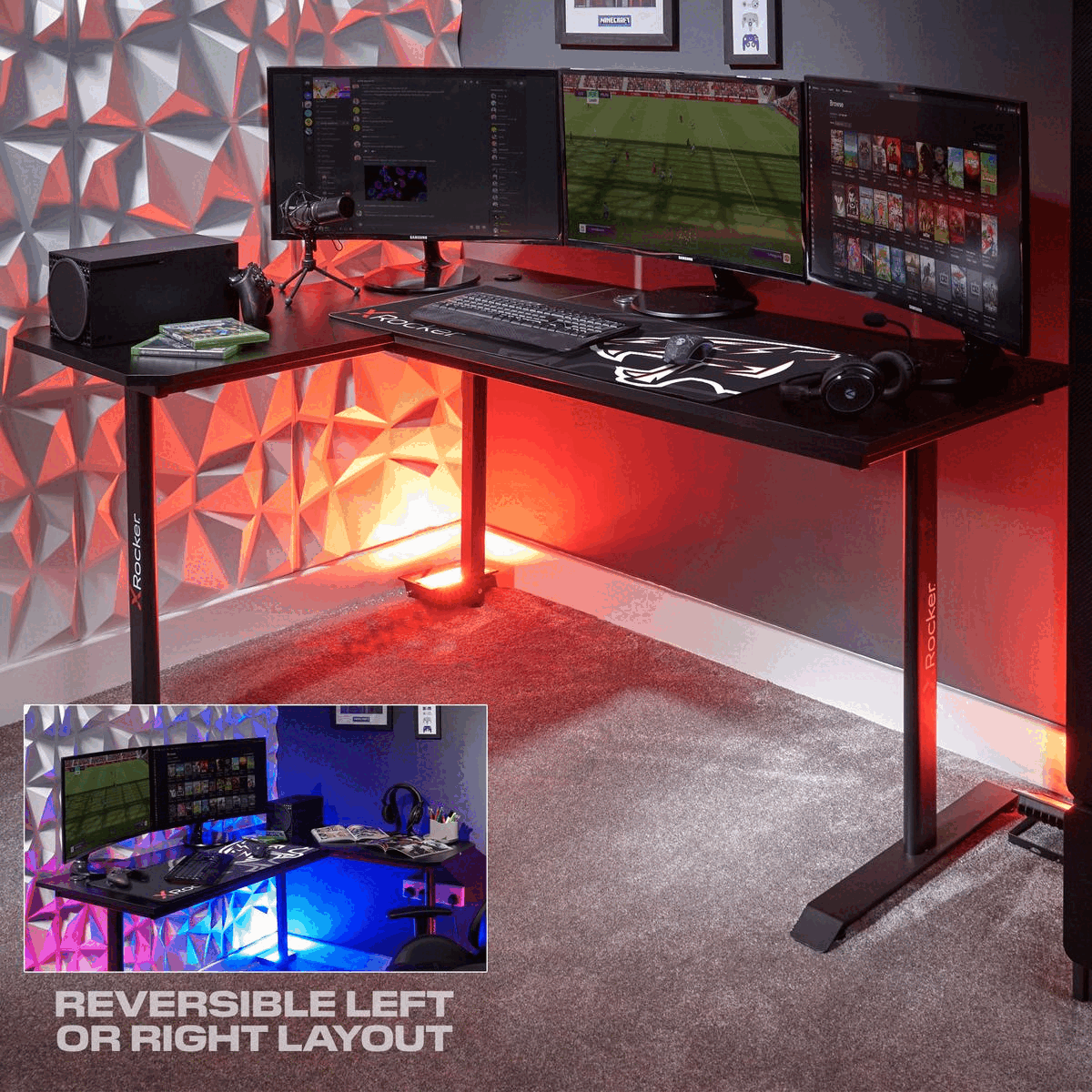 Panther XL 155cm Reversible Corner Gaming Desk with Mousepad - Carbon Black