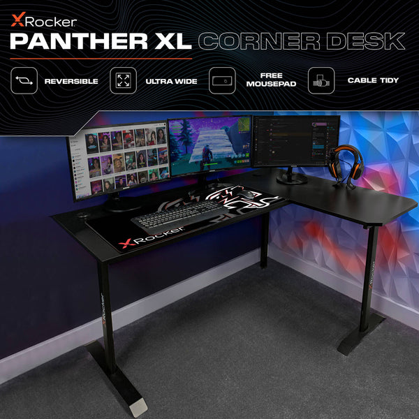 Panther XL 155cm Reversible Corner Gaming Desk with Mousepad - Carbon Black