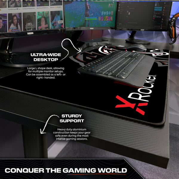 Panther XL 155cm Reversible Corner Gaming Desk with Mousepad - Carbon Black