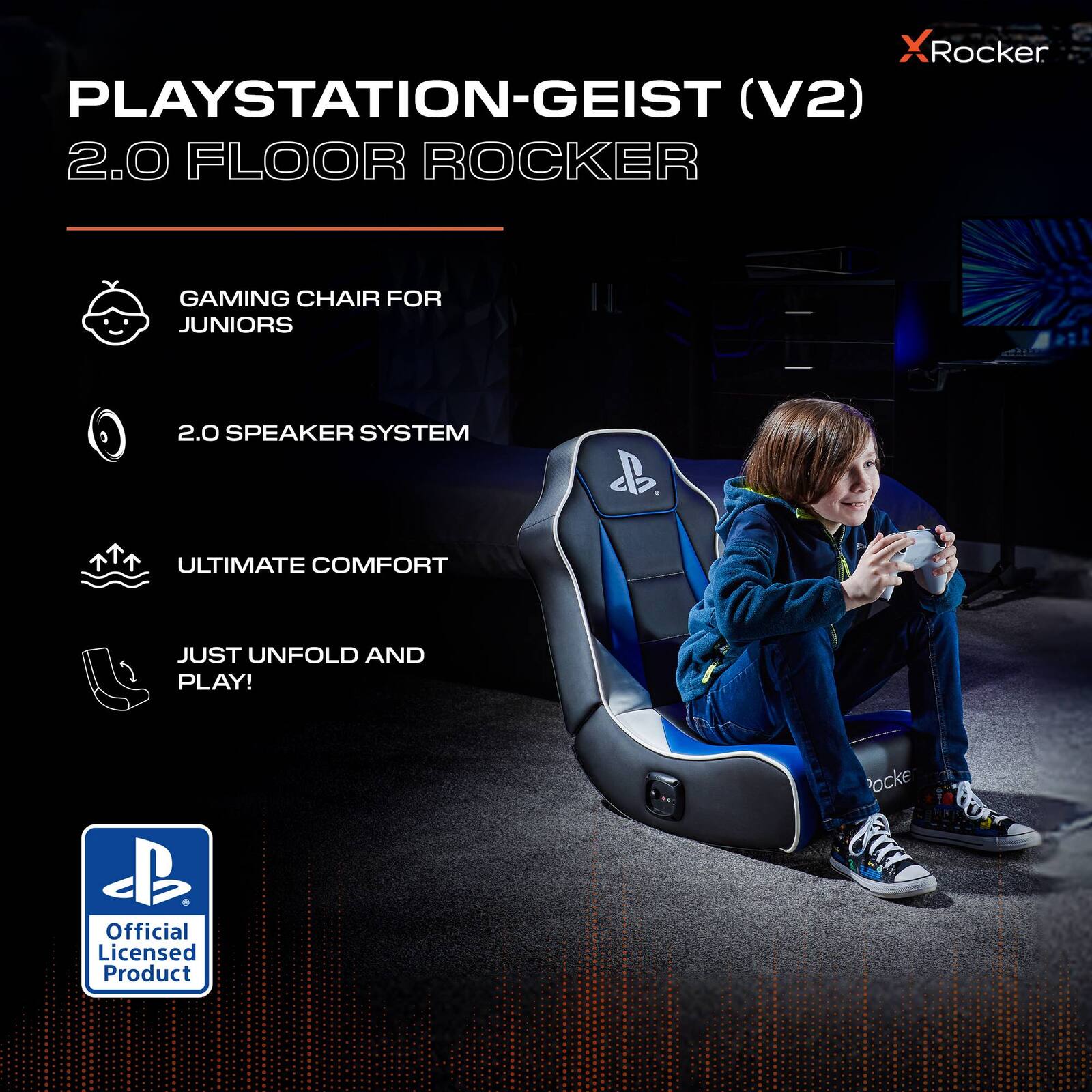 Officially Licensed Playstation™ Geist 2.0 Audio Gaming Chair for Kids - Black