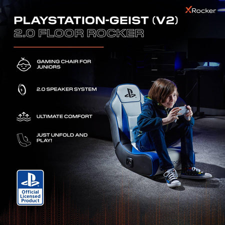 X rocker geist 2. 0 playstation | 2 zvočnika | zložljiv dizajn | belo-modra barva | gaming bodensessel 2 X rocker geist 2. 0 playstation gaming stol z 2. 0 zvočnikoma in uradnim playstation dizajnom