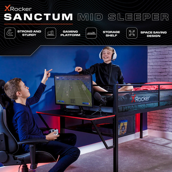 Sanctum Mid Sleeper Gaming Bunk Bed with Desk - Black