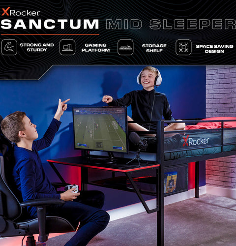 Sanctum Mid Sleeper Gaming Bunk Bed with Desk - Black