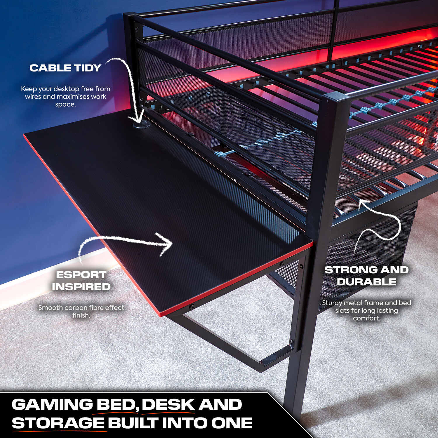 Sanctum Mid Sleeper Gaming Bunk Bed with Desk - Black