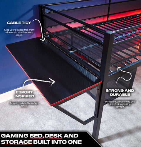 Sanctum Mid Sleeper Gaming Bunk Bed with Desk - Black