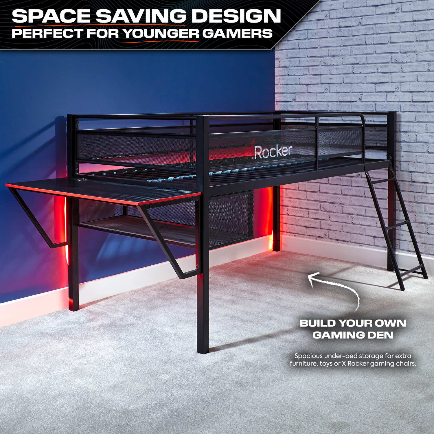 Sanctum Mid Sleeper Gaming Bunk Bed with Desk - Black