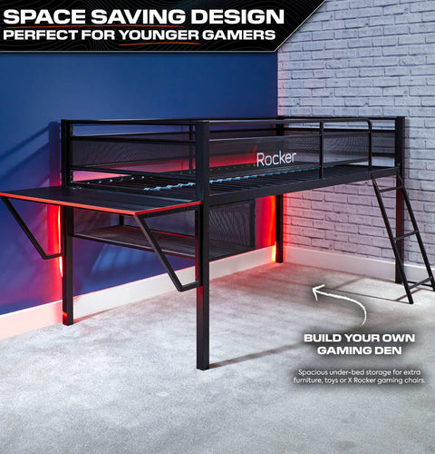 Sanctum Mid Sleeper Gaming Bunk Bed with Desk - Black