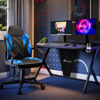 Saturn and Ocelot 115cm PC Gaming Chair and Desk Bundle - Blue Camo