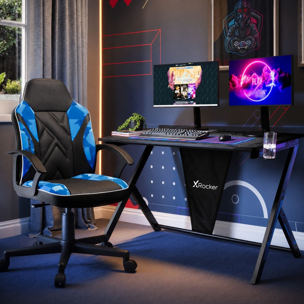 Saturn and Ocelot 115cm PC Gaming Chair and Desk Bundle - Blue Camo
